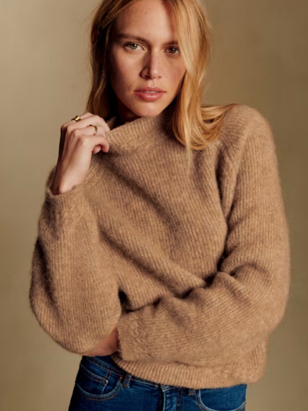 Sezane Otis Jumper in Camel Baby Alpaca Blend Knit Sweater - Picture 2 of 8